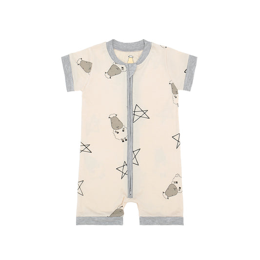 黃色星星羊短袖雙拉連身衣