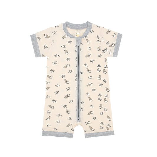 黃色小星羊短袖雙拉連身衣