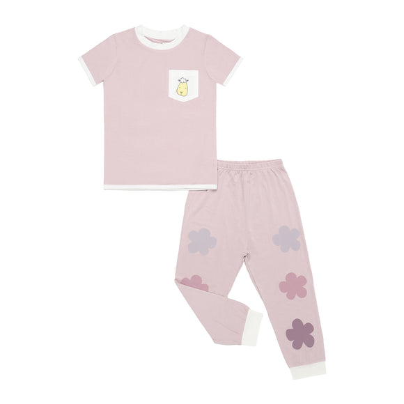 花園糖果套裝(短袖+長褲)-紫粉