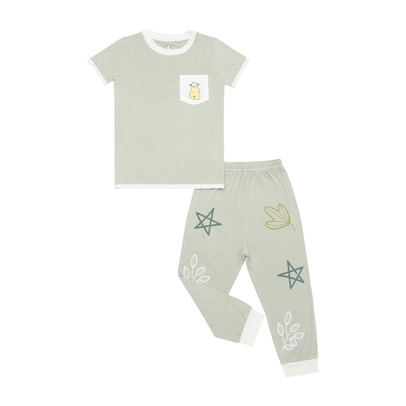 花園糖果套裝(短袖+長褲)-葉子綠